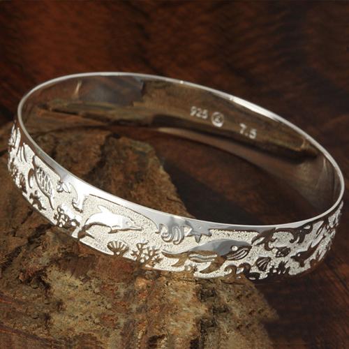 Sealife Bangle Silver Bangle Hawaiian Silver Bangle Bracelet – Nakoa