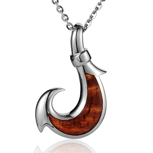 925 Sterling Silver Koa Wood Inlaid Fish Hook Pendant(L) (Chain Sold S –  Nakoa