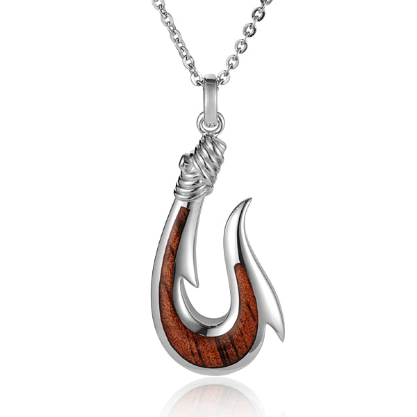 KOA Wood inlaid Sterling Silver Fish Hook Pendant (Chain Sold Separate –  Nakoa