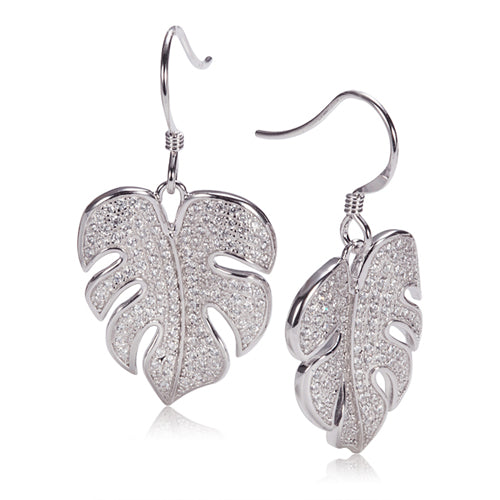 Sterling-Silver-Pave-Cubic-Zirconia-Monstera-Hook-Earring – Nakoa