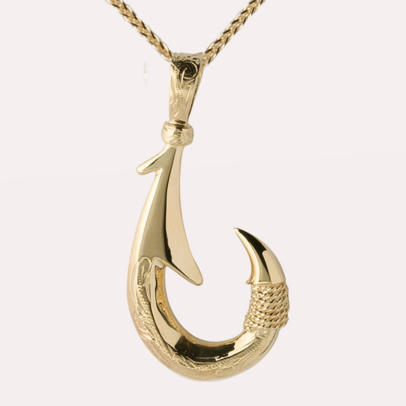 14K Yellow Gold Fish Hook Pendant w/Scroll Engraving 14K Yellow Gold Fish Hook Pendant w/Scroll Engraving