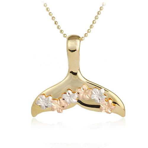 14k Gold 3Color Dolphin outlet Pendent with Hawaiian Flower.