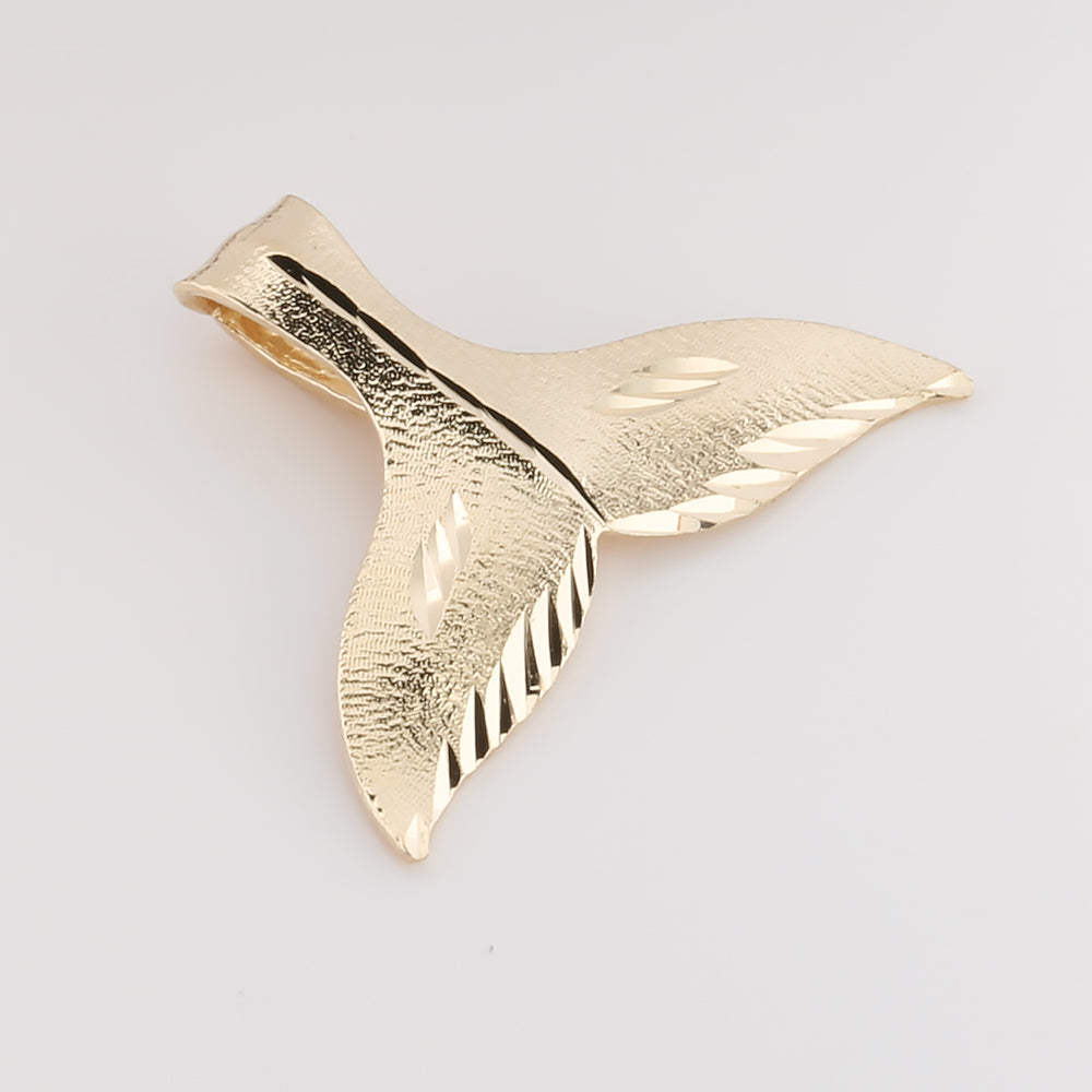 SOLID 14K YELLOW GOLD FISHHOOK WHALE TAIL HAND ENGRAVED HAWAIIAN