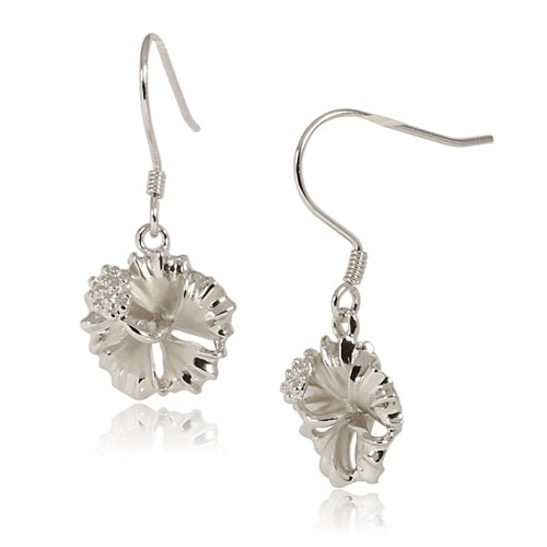 Rhodium Sterling Silver Hibiscus Hook Earring 12mm – Nakoa