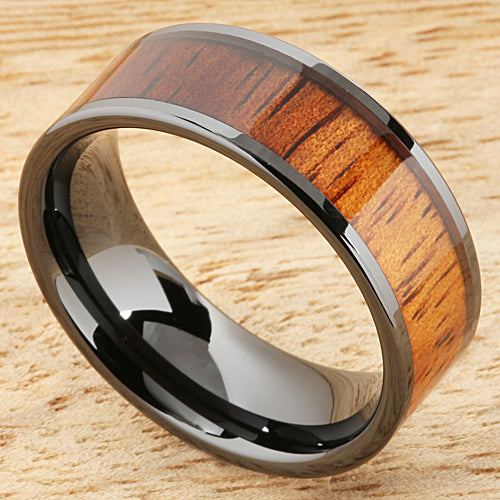 Black Ceramic & Koa Wood Ring – 8mm Comfort Fit Wedding Band, Hypoallergenic, Scratch Resistant - View #5