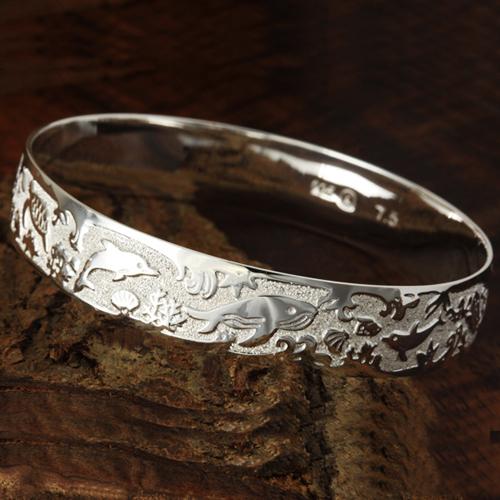 Sealife Bangle Silver Bangle Hawaiian Silver Bangle Bracelet – Nakoa