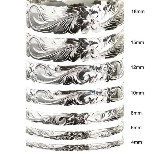 Hawaiian Sterling Silver Bangle Queen Scroll Engraving Cut Out Edge Pink Gold Two Tone