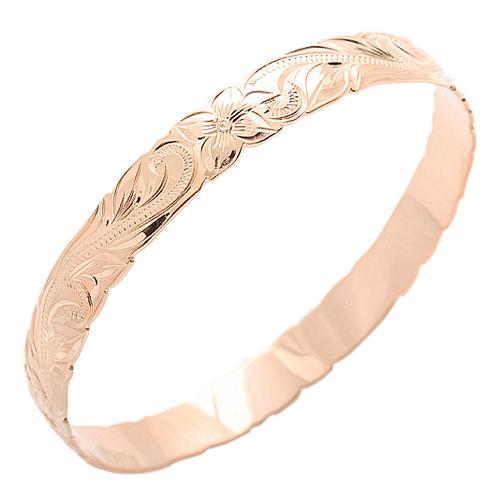 Classic Style Sterling Silver Hawaiian Bangle Heirloom Scrolling Pink Gold Plated