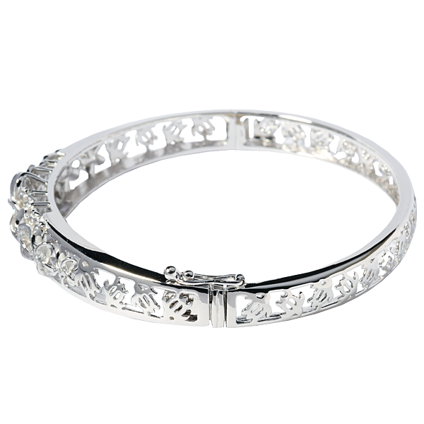 Rhodium Silver Hawaiian Plumeria Bangle Honu Go Around Open Bangle