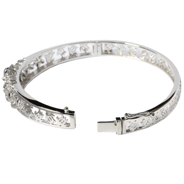 Rhodium Silver Hawaiian Plumeria Bangle Honu Go Around Open Bangle