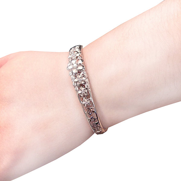 Rhodium Silver Hawaiian Plumeria Bangle Honu Go Around Open Bangle