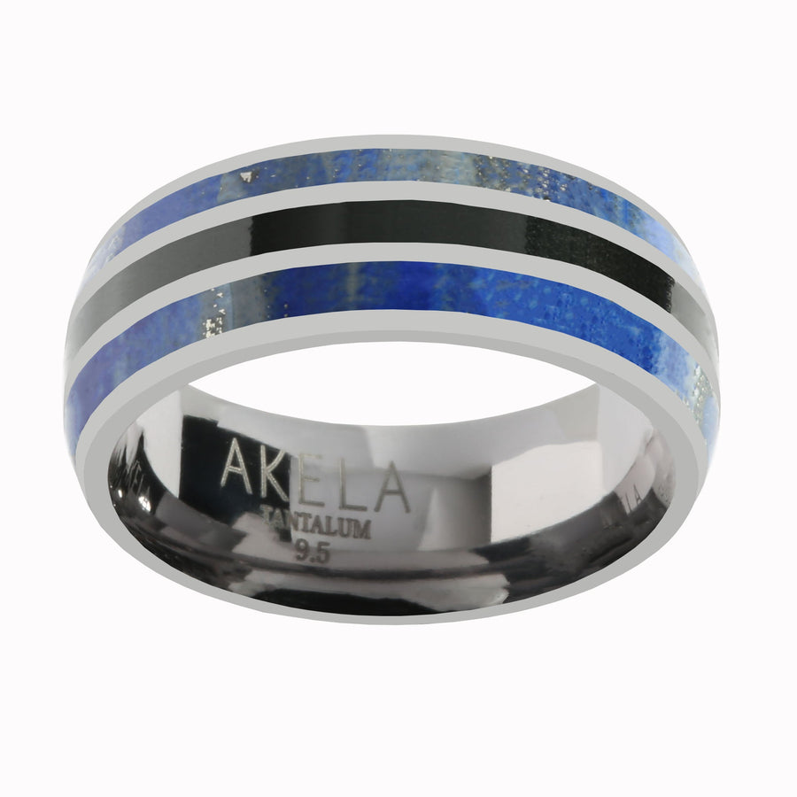 Tantalum with Lapis Lazuli and Onyx Inlaid Wedding Ring Barrel 8mm