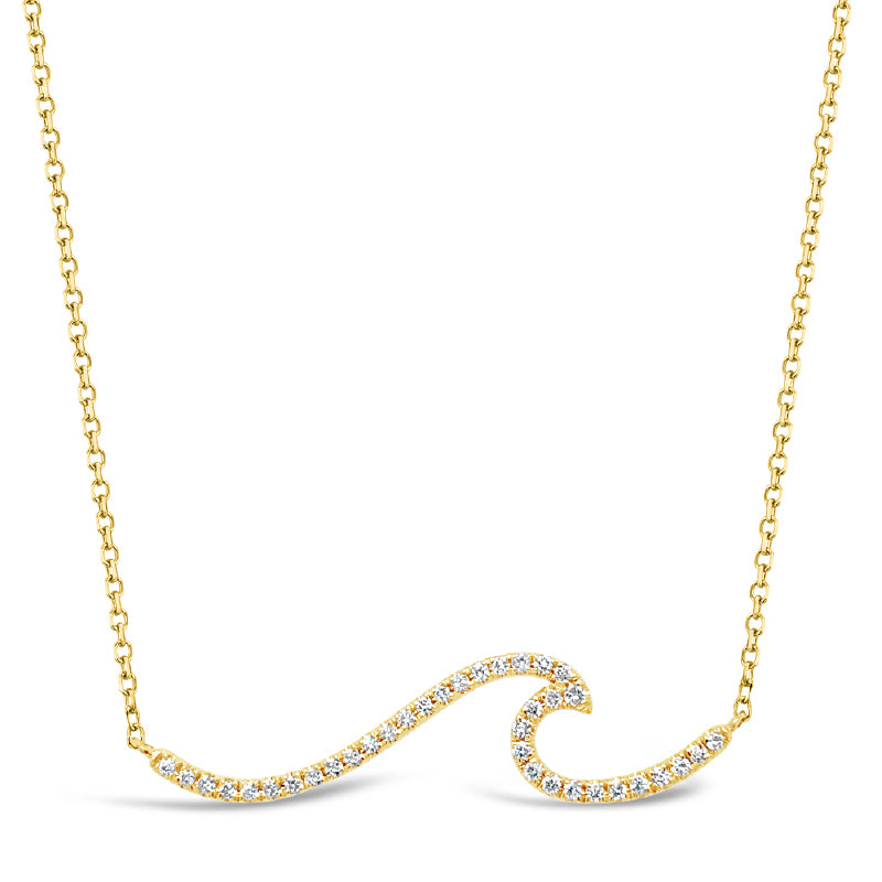 14K Yellow Gold Diamond Wave Necklace D0.18CT Large