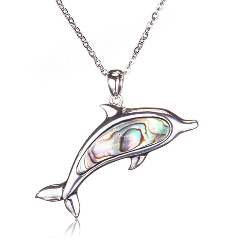 Sterling Silver Dolphin Pendant with Abalone Inlay(Chain Sold Separately)