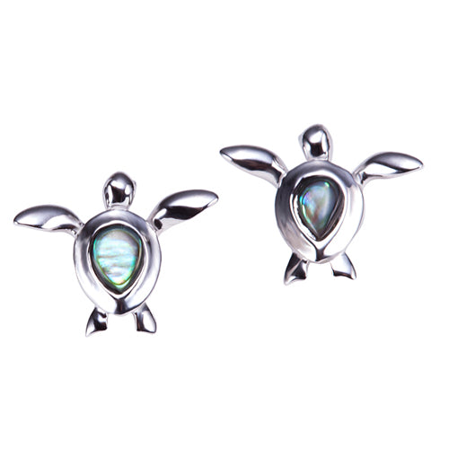 Swimming Turtle Earring Sterling Silver Made Abalone Inlay Post Style