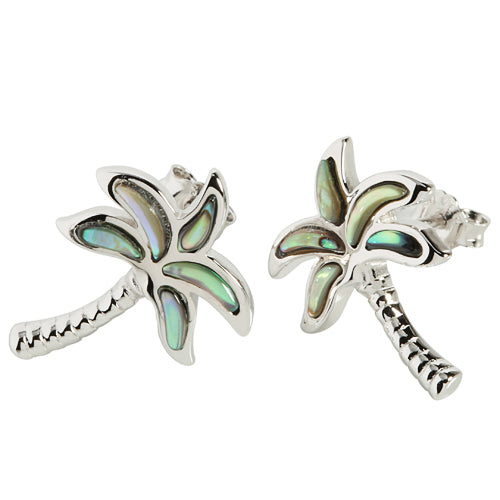 Sterling Silver Abalone Palm Tree Stud Earring