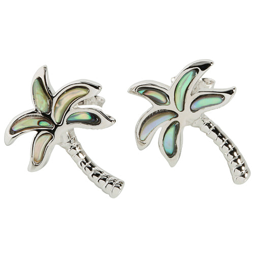 Sterling Silver Abalone Palm Tree Stud Earring
