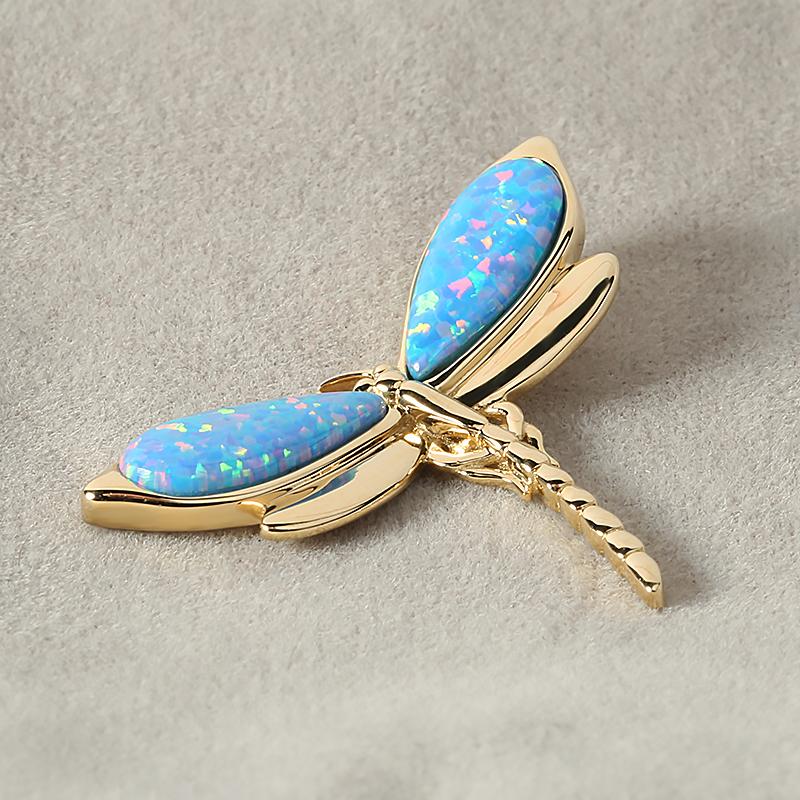 14K Yellow Gold Dragonfly with Blue Opal Pendant (Chain Sold Separately)