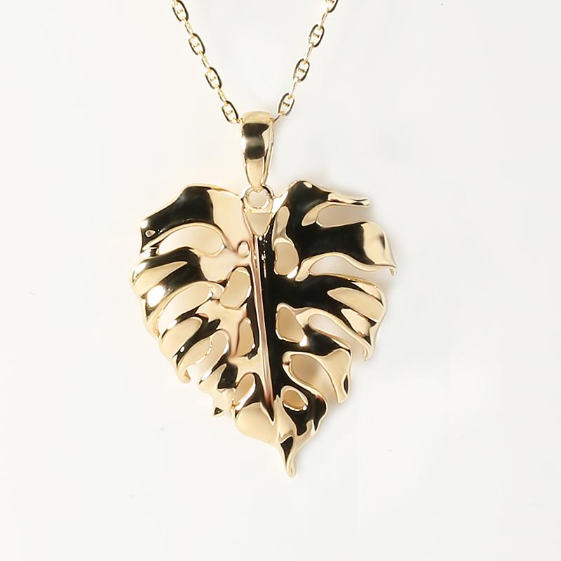 3D 14K Yellow Gold Monstera Leaf Pendant (Chain Sold Separately)