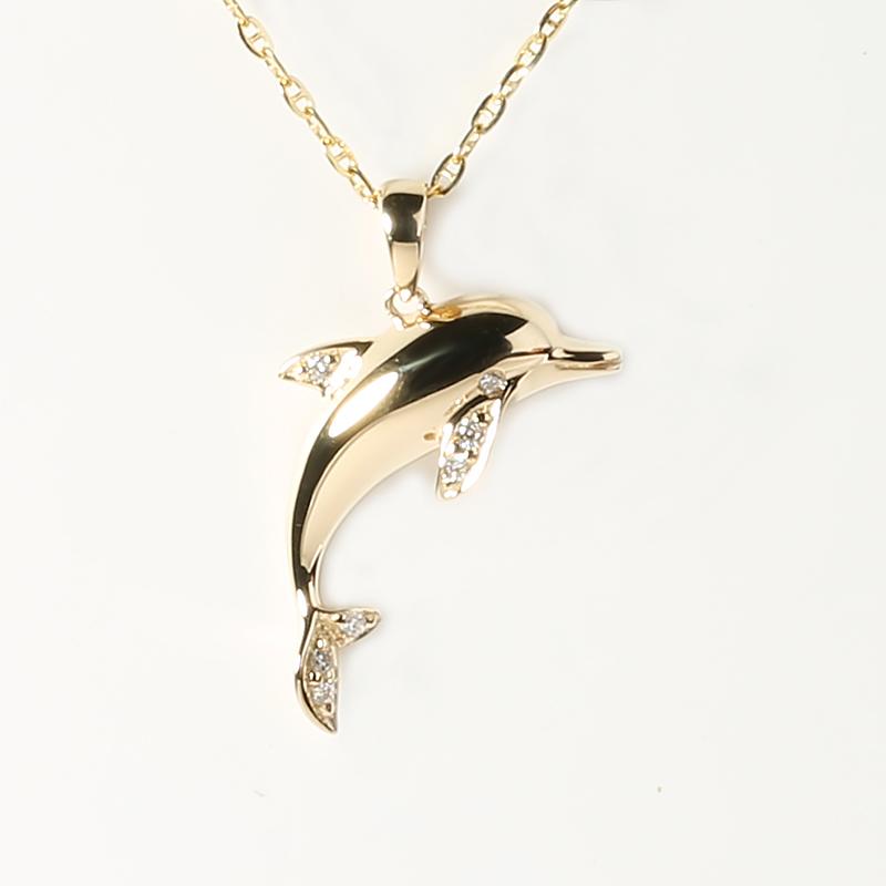 14K Yellow Gold Dolphin w/Diamond Pendant (Chain Sold Separately)