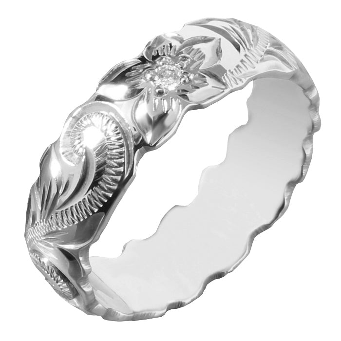 14K Gold Custom-Made Hawaiian Heirloom Ring Extra Heavy Diamond Inlay (Thickness 2.0mm)