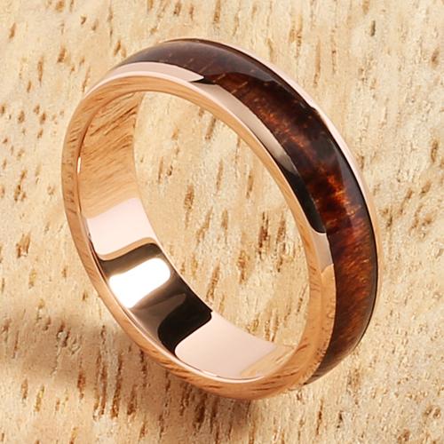14K Pink Gold Natural Koa Wood Oval Wedding Ring 5mm
