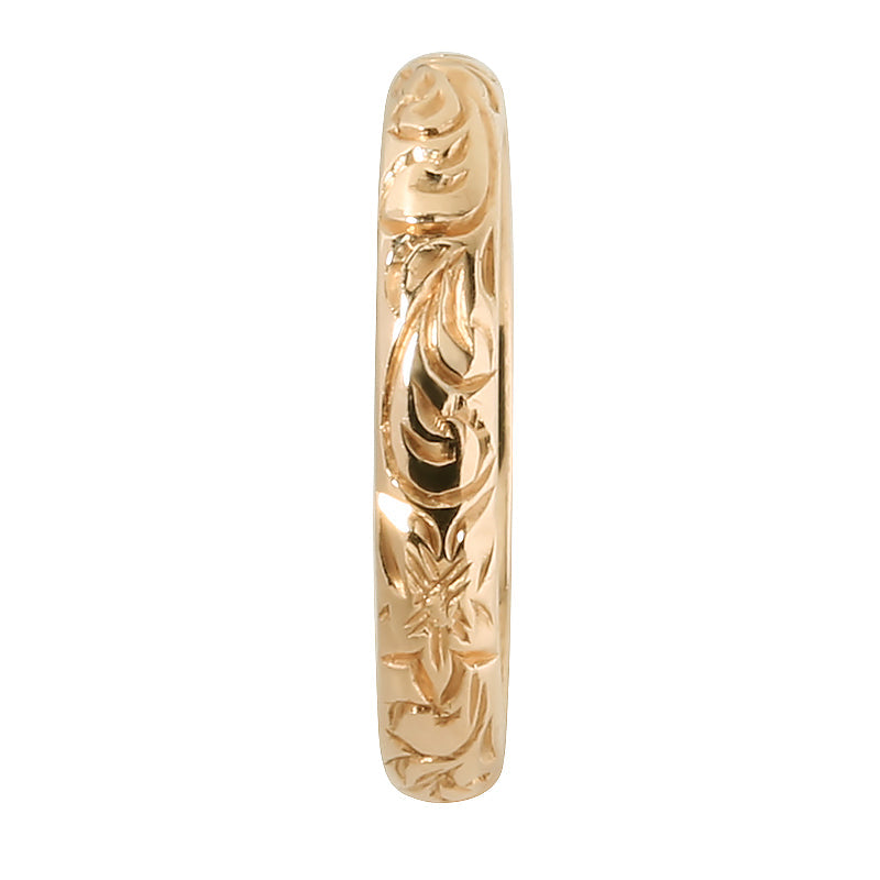 14K Yellow Gold Custom-Made Hawaiian Heirloom Ring with Princess Scroll Engraving 3mm