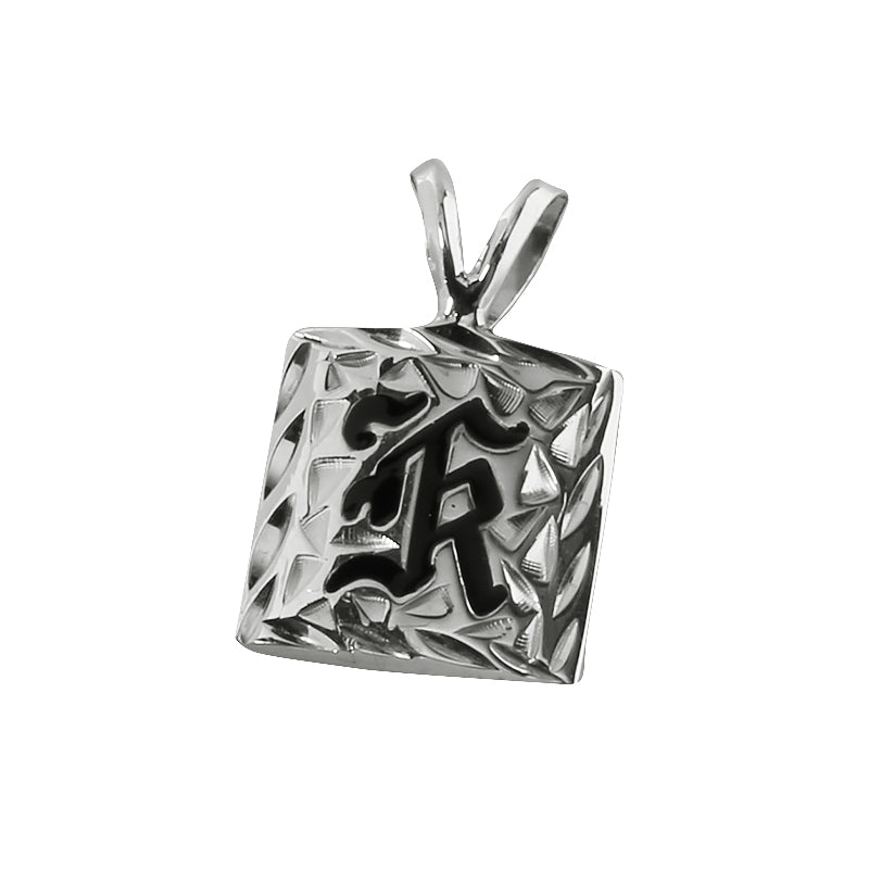 Sterling Silver Custom-Made Initial Pendant Black Enamel Letter Diamond Cut Edge 12mm