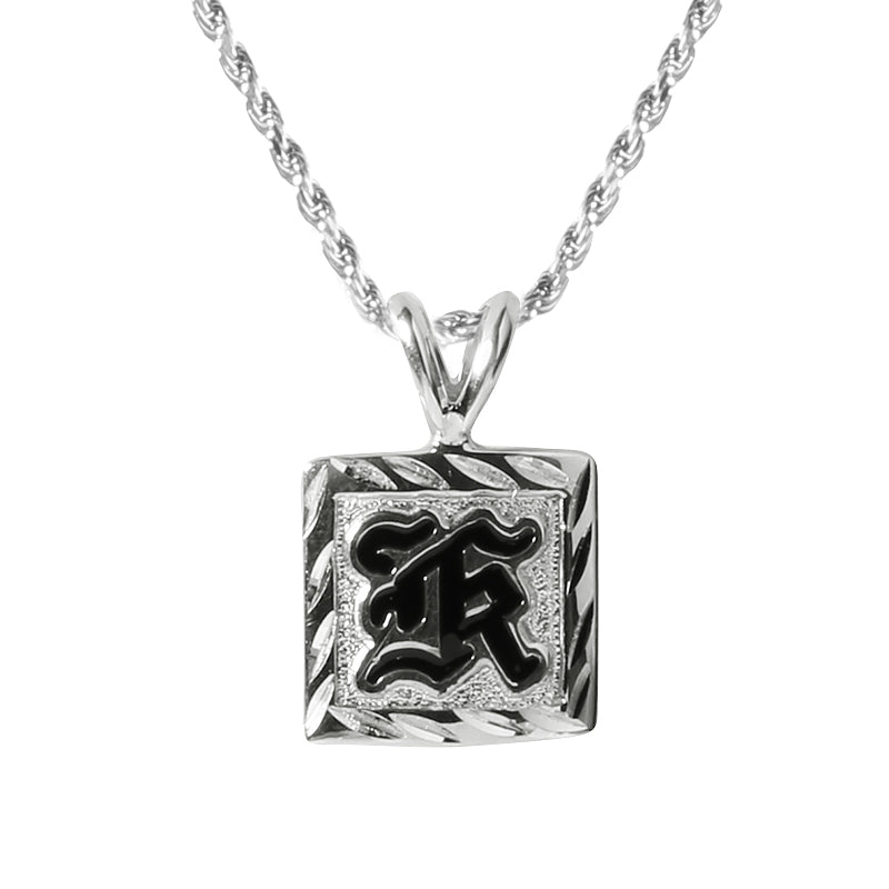 Sterling Silver Custom-Made Initial Pendant Black Raise Letter Diamond Cut Edge 12mm