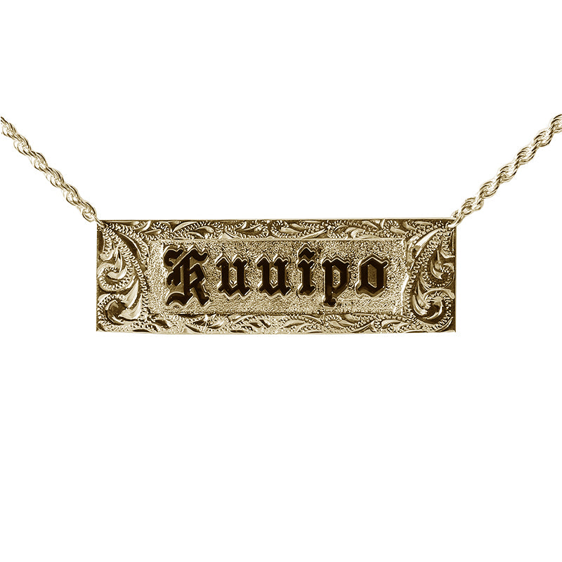 14K Gold Custom-Made Hawaiian Heirloom Necklace Black Raise Letter ID Necklace