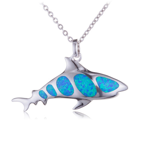 Shark Sterling Silver Opal Inlay Pendant(Chain Sold Separately)