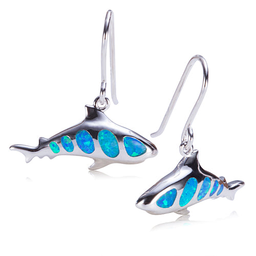 Shark Sterling Silver Earring Hook Style Opal Inlay