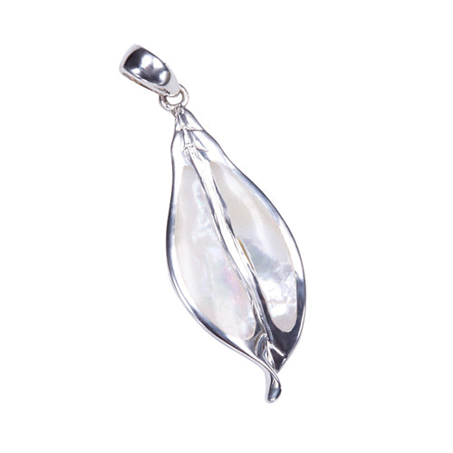 Sterling Silver Maile Leaf Mother-of-peal Inlay Pendant(Chain Sold Separately)