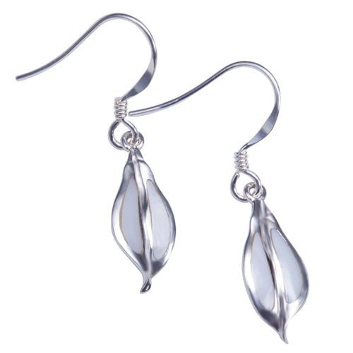 Sterling Silver Maile Leaf Mother-of-peal Inlay Hook Earring