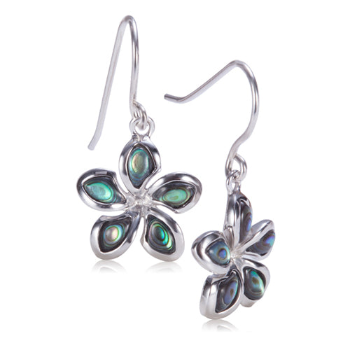 Sterling Silver Plumeria Abalone Inlay Hook Earring