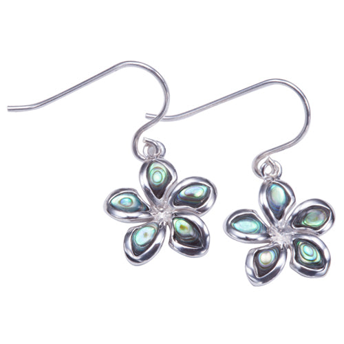 Sterling Silver Plumeria Abalone Inlay Hook Earring