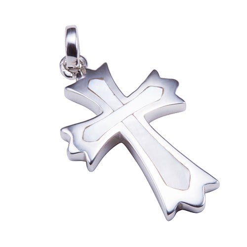 Sterling Silver Cross Pendant with Mother-of-pearl Inlay(Chain Sold Separately)