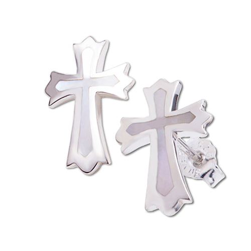 Sterling Silver Cross Stud Earring with Mother-of-pearl Inlay