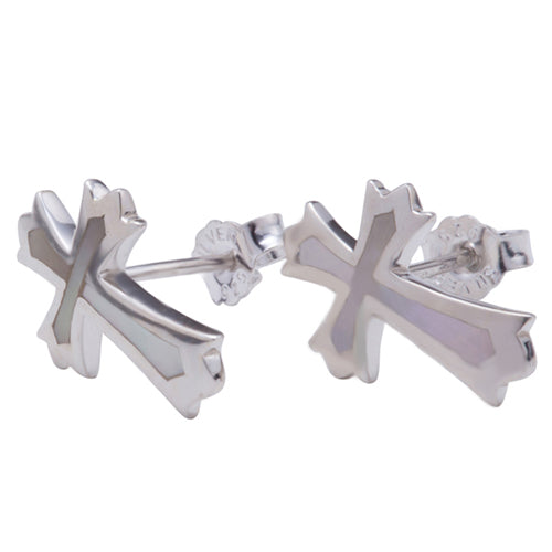 Sterling Silver Cross Stud Earring with Mother-of-pearl Inlay