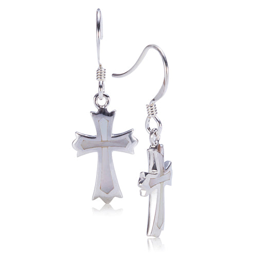 Sterling Silver Cross Hook Earring with Mother-of-pearl Inlay