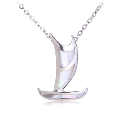 Polynesian Voyaging Canoe Sterling Silver Pendant with Mother-of-pearl Inlay Small