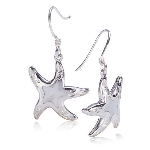 Sterling Silver Starfish Hook Earring With Scrolling and Mother-of Pearl Inlay