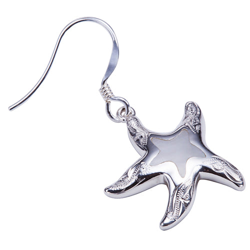 Sterling Silver Starfish Hook Earring With Scrolling and Mother-of Pearl Inlay