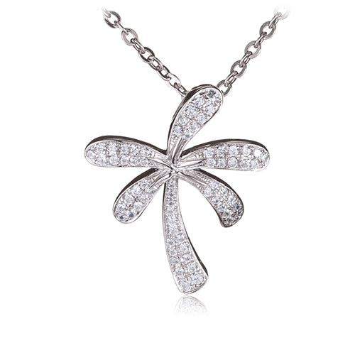 Palm Tree Sterling Silver Pendant Pave Cubic Zirconia(Chain Sold Separately)