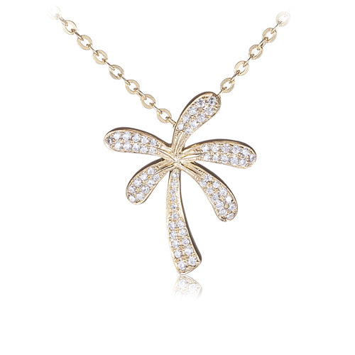 Palm Tree Sterling Silver Pendant Yellow Gold Plated Pave Cubic Zirconia(Chain Sold Separately)