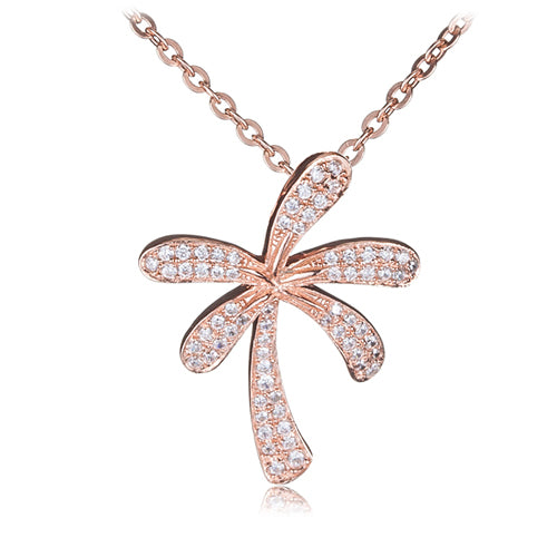 Palm Tree Sterling Silver Pendant Pink Gold Plated Pave Cubic Zirconia(Chain Sold Separately)