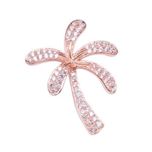 Palm Tree Sterling Silver Pendant Pink Gold Plated Pave Cubic Zirconia(Chain Sold Separately)
