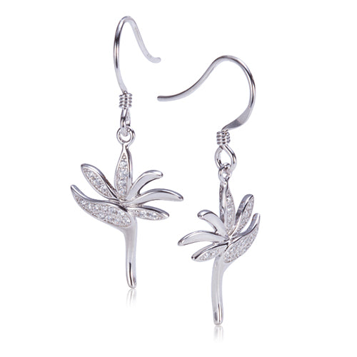 Bird of Paradise Pave Cubic Zirconia Sterling Silver Hook Earring
