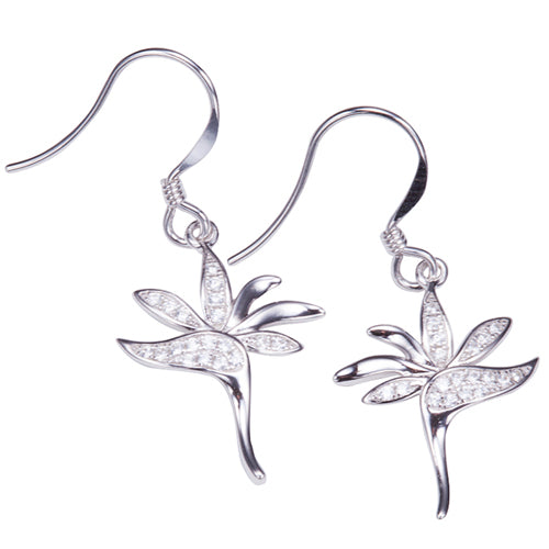 Bird of Paradise Pave Cubic Zirconia Sterling Silver Hook Earring