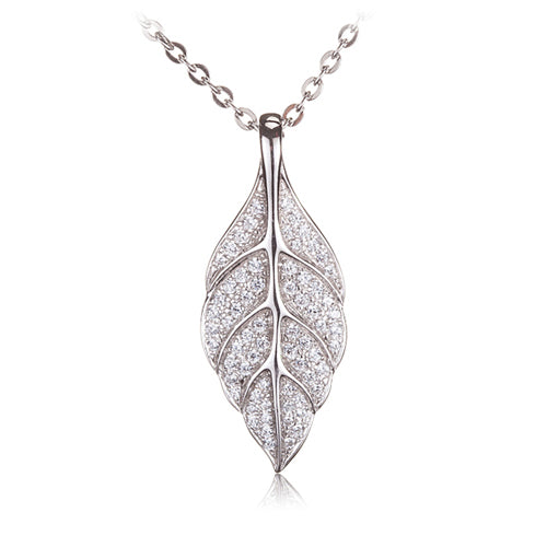 Sterling Silver Pave Cubic Zirconia Maile Leaf Pendant(Chain Sold Separately)